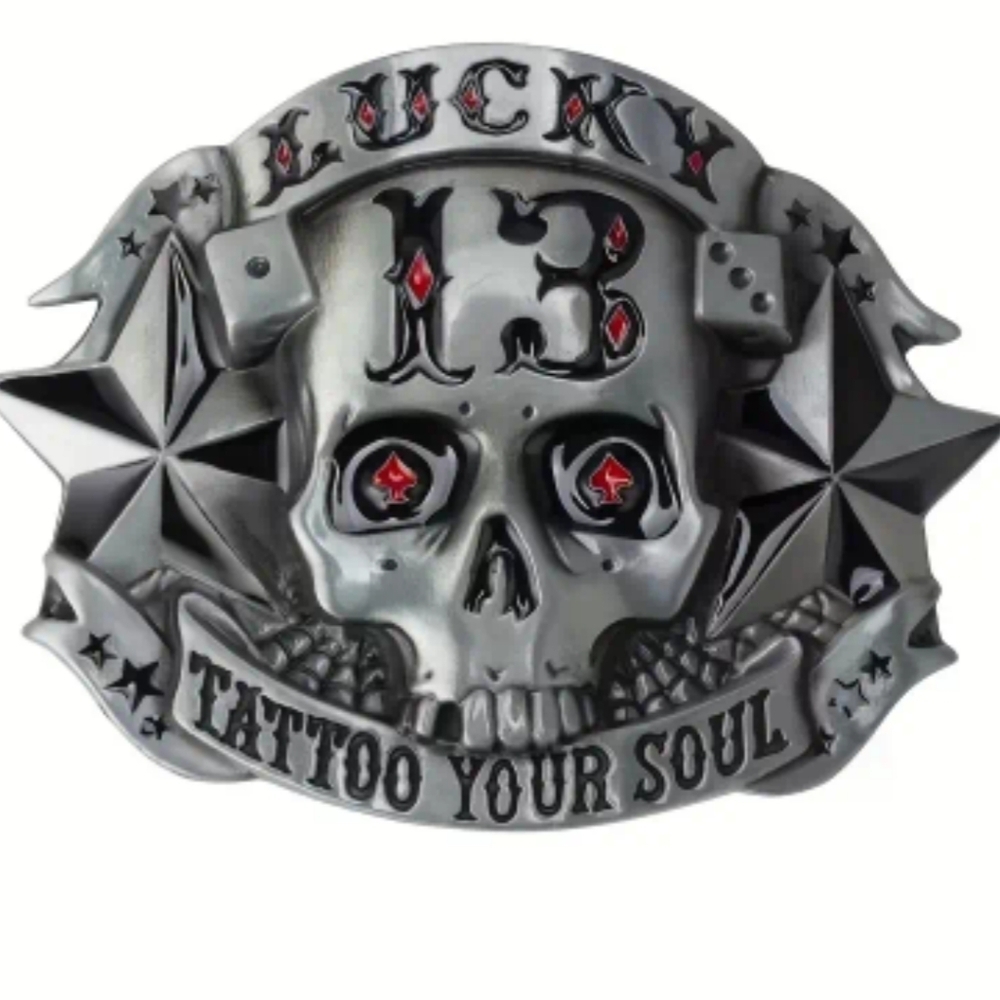 New men's skull 13 tattoo your soul punk rock belt buckle